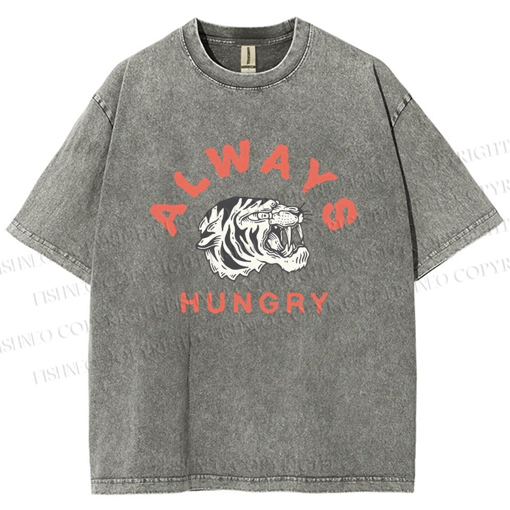 Unisex Always Hungry Tiger Printed Washed Tee