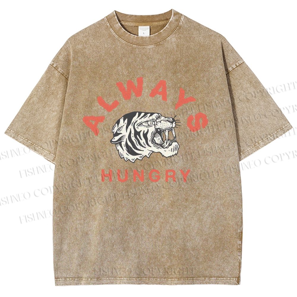 Unisex Always Hungry Tiger Printed Washed Tee
