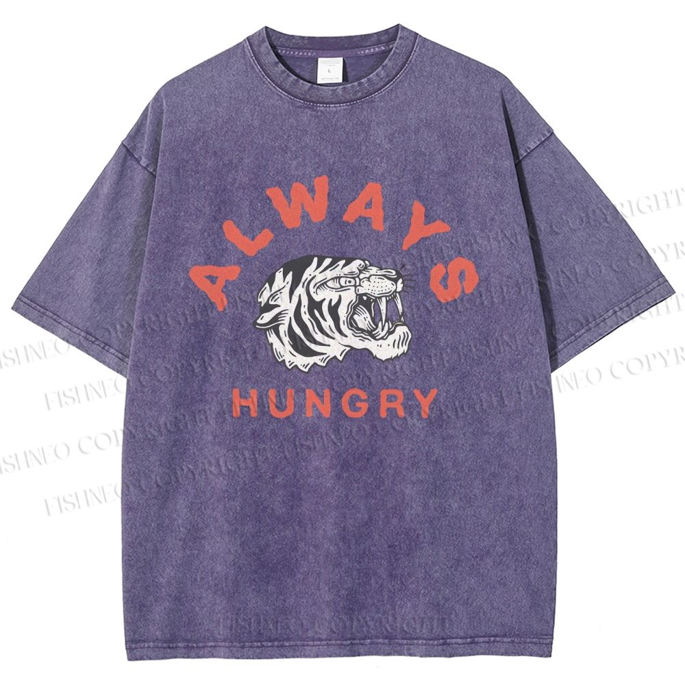 Unisex Always Hungry Tiger Printed Washed Tee