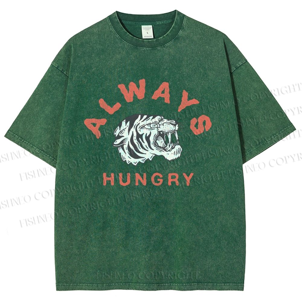 Unisex Always Hungry Tiger Printed Washed Tee