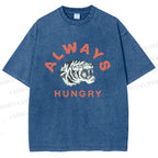 Unisex Always Hungry Tiger Printed Washed Tee