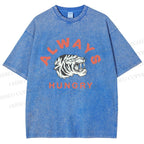 Unisex Always Hungry Tiger Printed Washed Tee