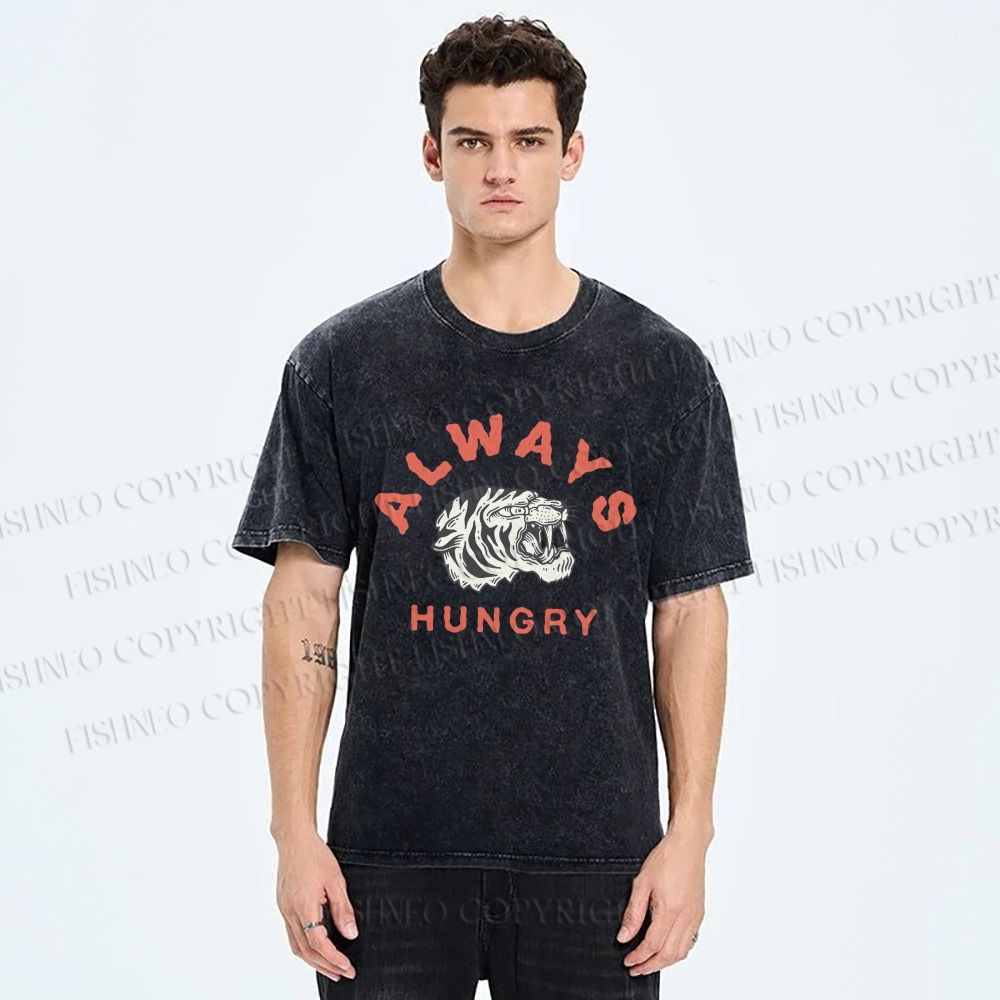 Unisex Always Hungry Tiger Printed Washed Tee
