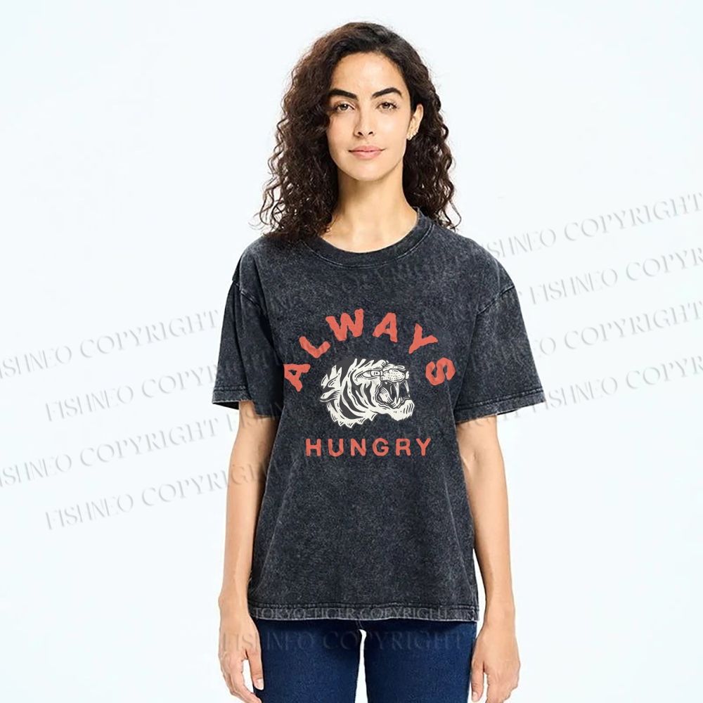 Unisex Always Hungry Tiger Printed Washed Tee