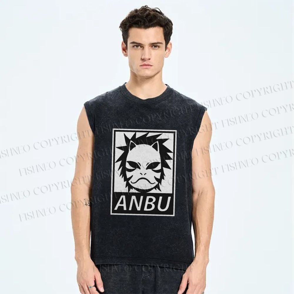 Unisex ANBU Printed Washed Tank Top
