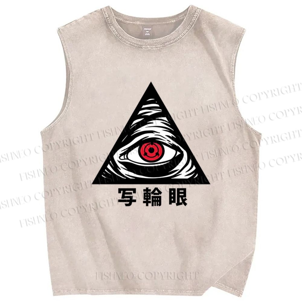 Unisex Artistic Geometric Eyes Printed Washed Tank Top