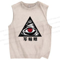 Unisex Artistic Geometric Eyes Printed Washed Tank Top