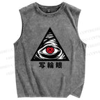 Unisex Artistic Geometric Eyes Printed Washed Tank Top