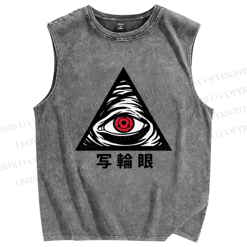 Unisex Artistic Geometric Eyes Printed Washed Tank Top