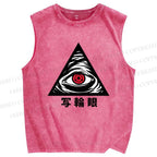 Unisex Artistic Geometric Eyes Printed Washed Tank Top