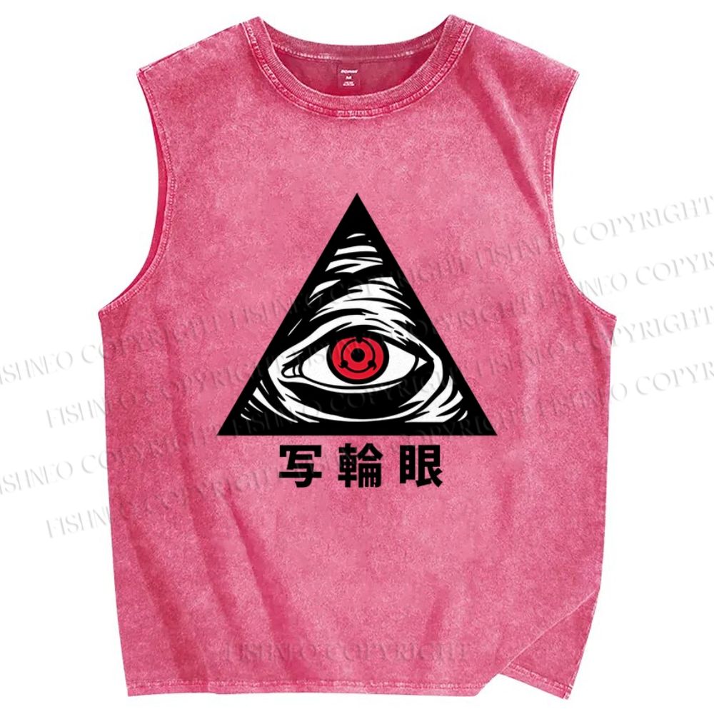 Unisex Artistic Geometric Eyes Printed Washed Tank Top