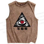 Unisex Artistic Geometric Eyes Printed Washed Tank Top
