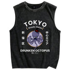 Tokyo Drunken Octopus Pure Cotton Wash-Dyed Sleeveless Tank Top