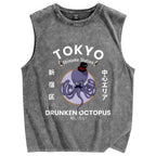 Tokyo Drunken Octopus Pure Cotton Wash-Dyed Sleeveless Tank Top