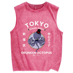 Tokyo Drunken Octopus Pure Cotton Wash-Dyed Sleeveless Tank Top