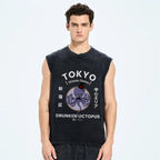 Tokyo Drunken Octopus Pure Cotton Wash-Dyed Sleeveless Tank Top
