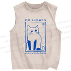 Unisex Lucien Moutiers Cat Printed Washed Tank Top