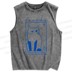 Unisex Lucien Moutiers Cat Printed Washed Tank Top