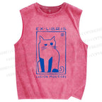 Unisex Lucien Moutiers Cat Printed Washed Tank Top