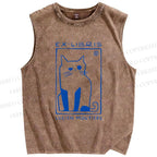 Unisex Lucien Moutiers Cat Printed Washed Tank Top