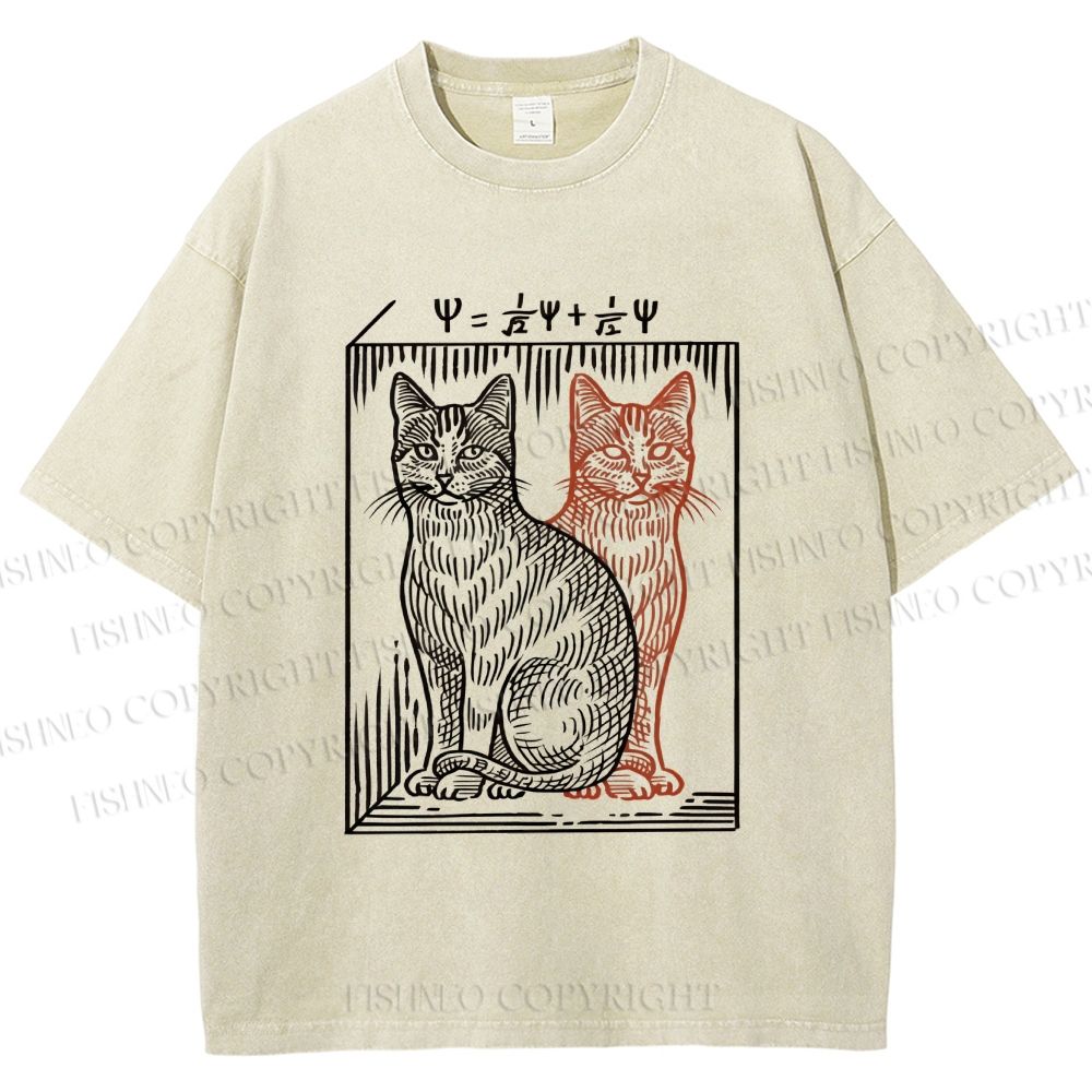Unisex Artistic Cat Printed Washed Tee