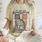 Unisex Artistic Cat Printed Washed Tee