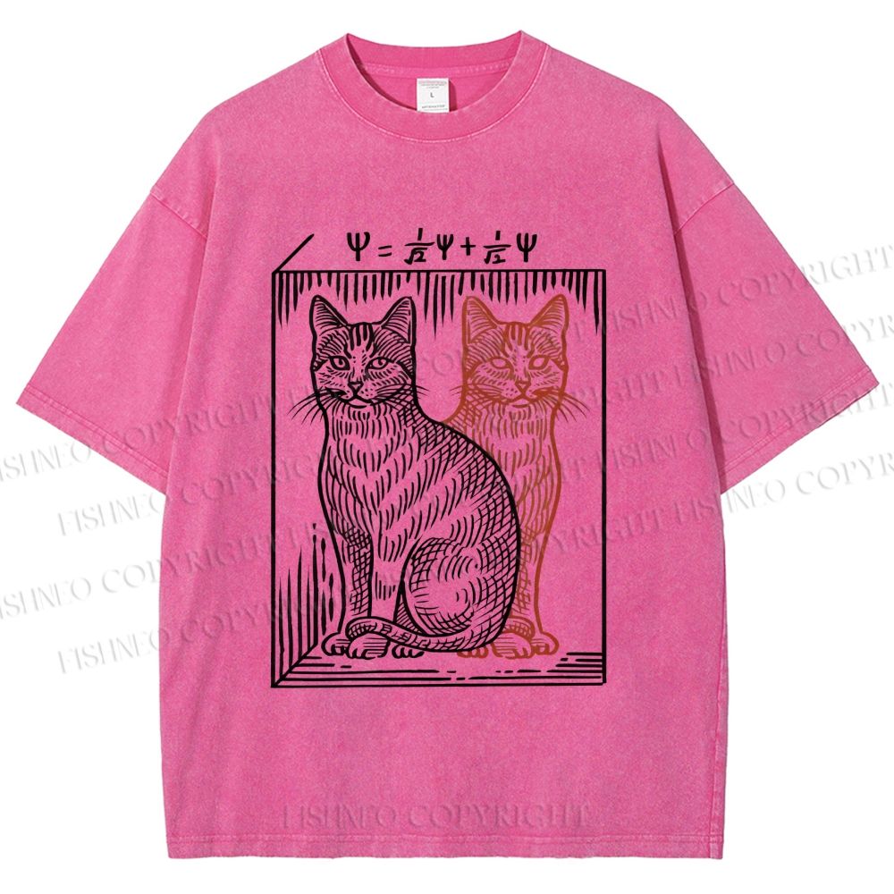 Unisex Artistic Cat Printed Washed Tee