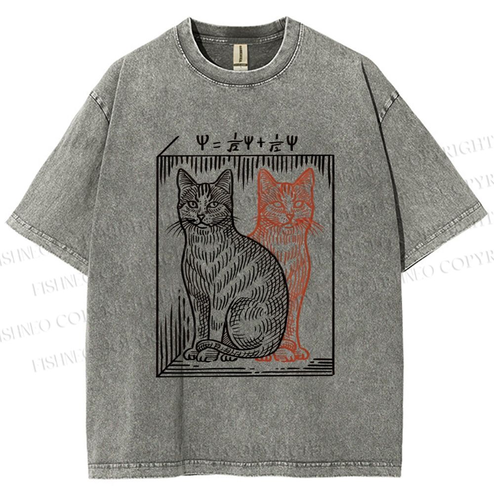 Unisex Artistic Cat Printed Washed Tee