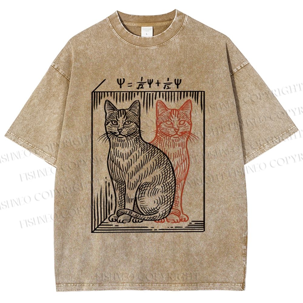 Unisex Artistic Cat Printed Washed Tee