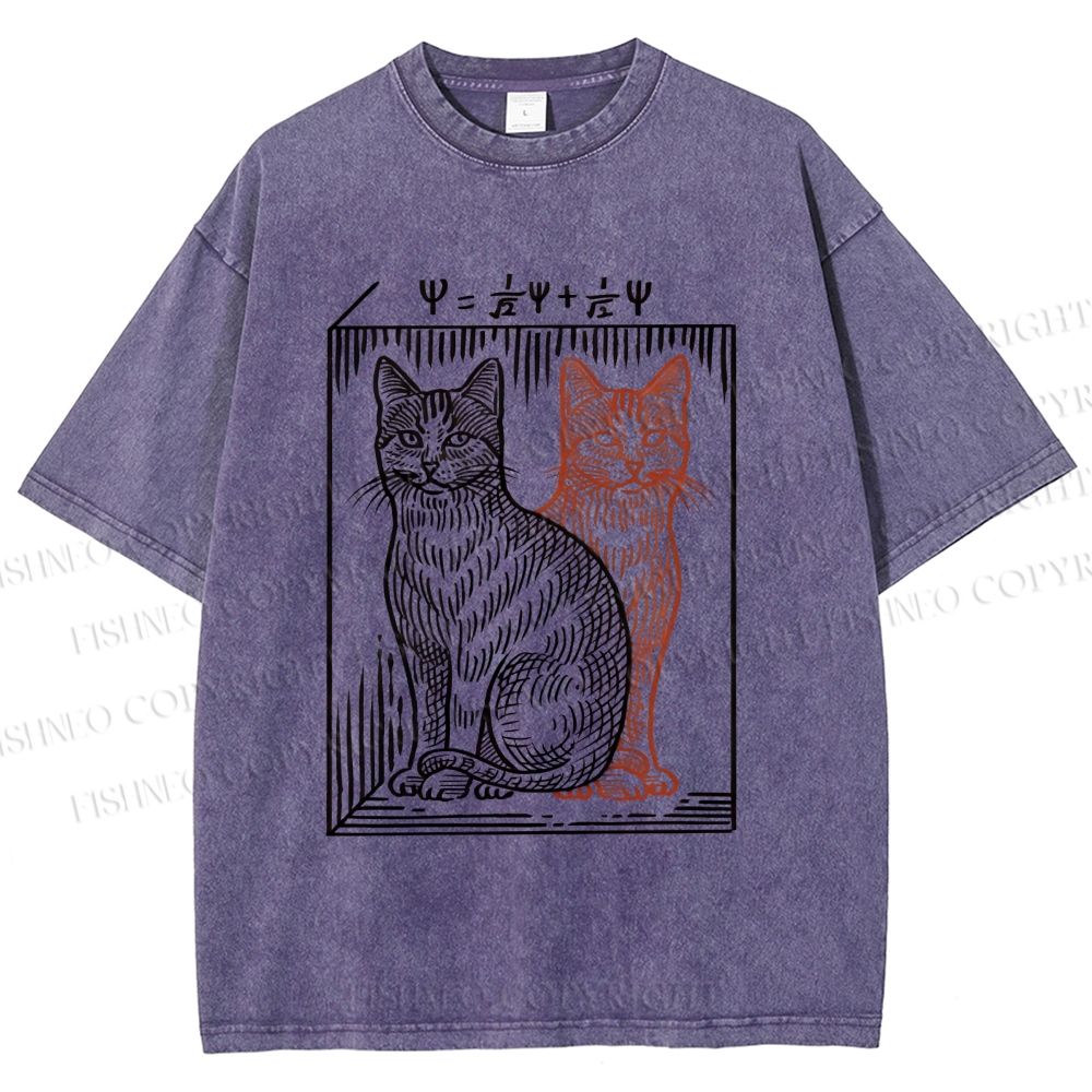Unisex Artistic Cat Printed Washed Tee