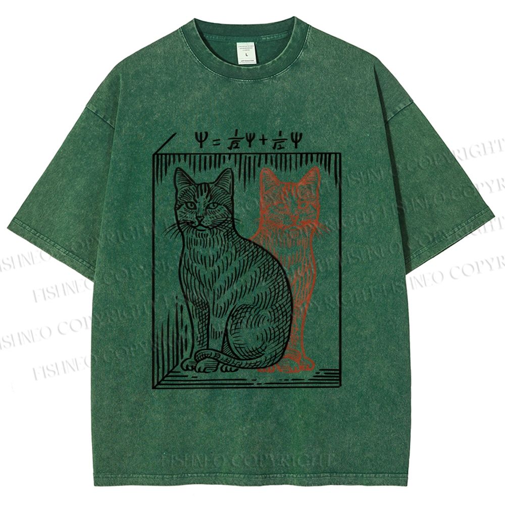 Unisex Artistic Cat Printed Washed Tee