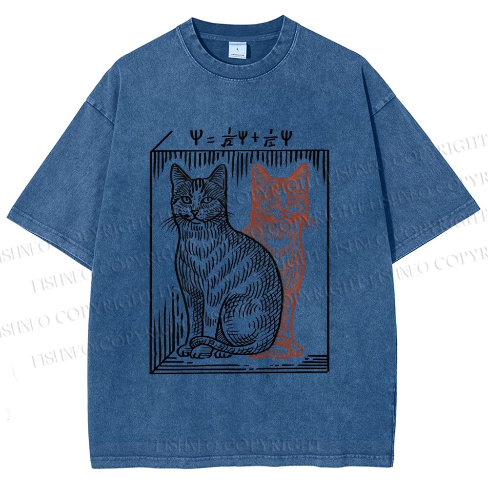 Unisex Artistic Cat Printed Washed Tee