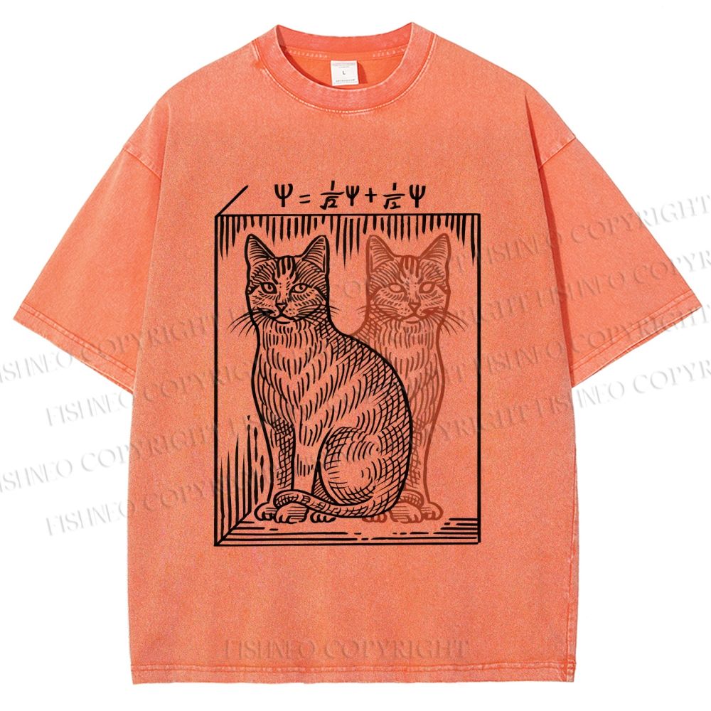 Unisex Artistic Cat Printed Washed Tee