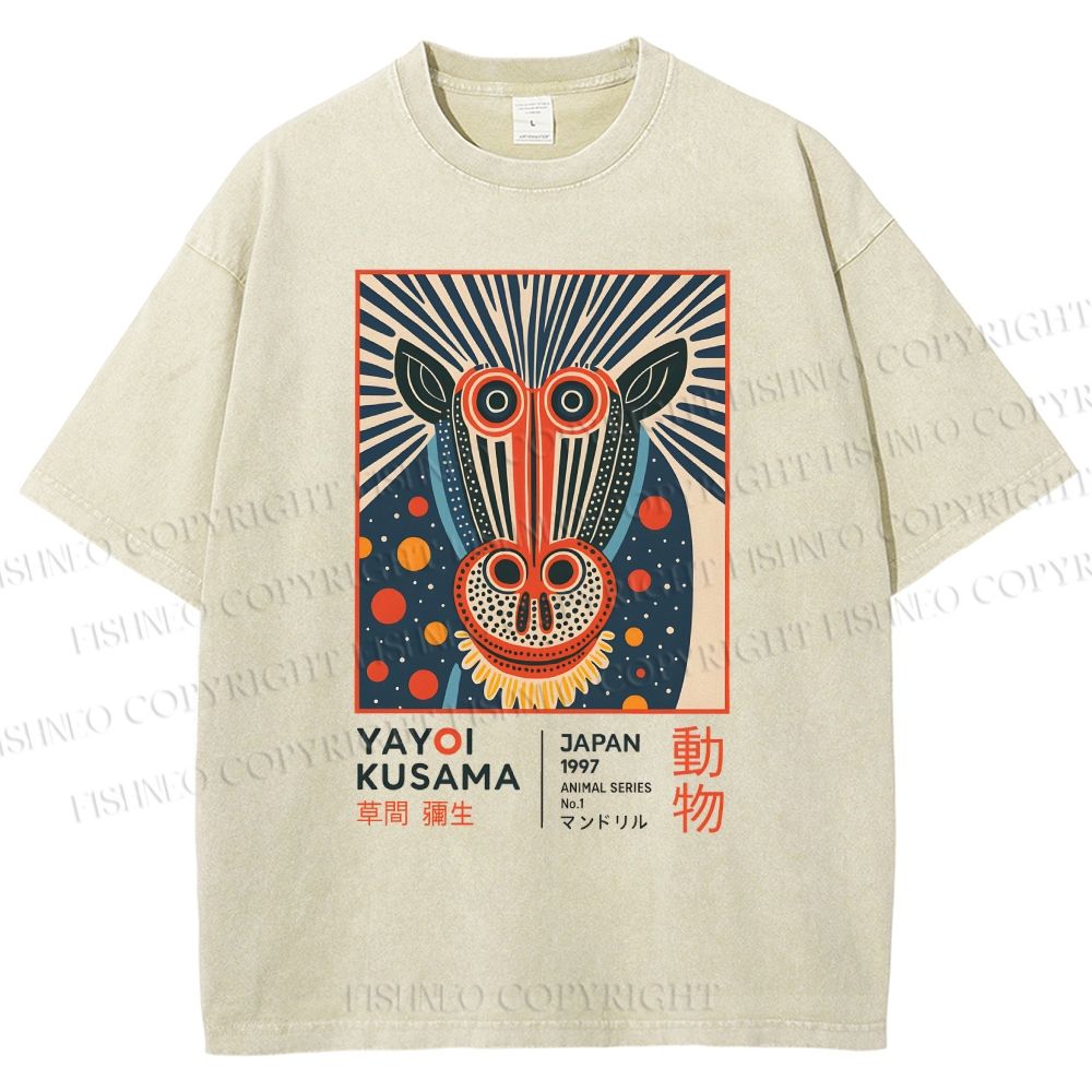 Unisex Yayoi Kusama Artistic Monkey Printed Washed Tee