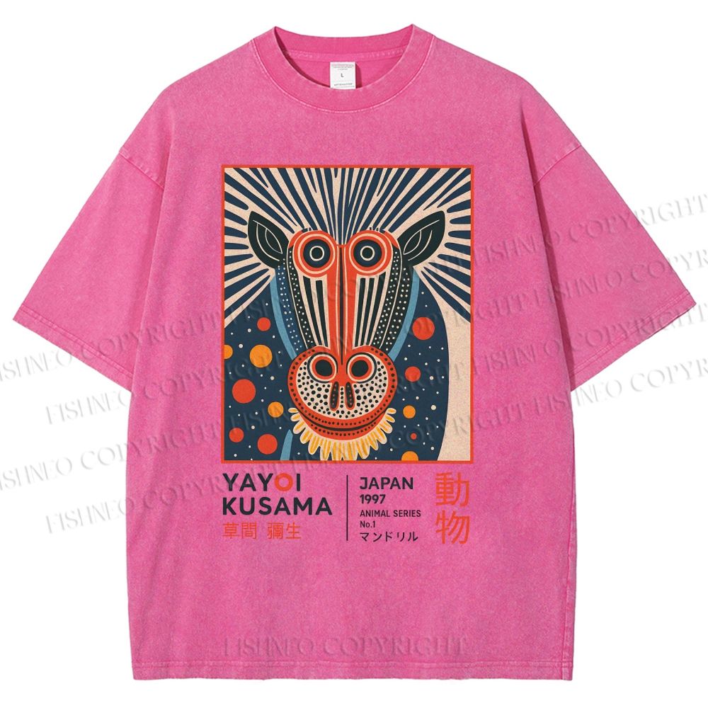 Unisex Yayoi Kusama Artistic Monkey Printed Washed Tee
