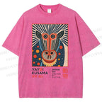 Unisex Yayoi Kusama Artistic Monkey Printed Washed Tee