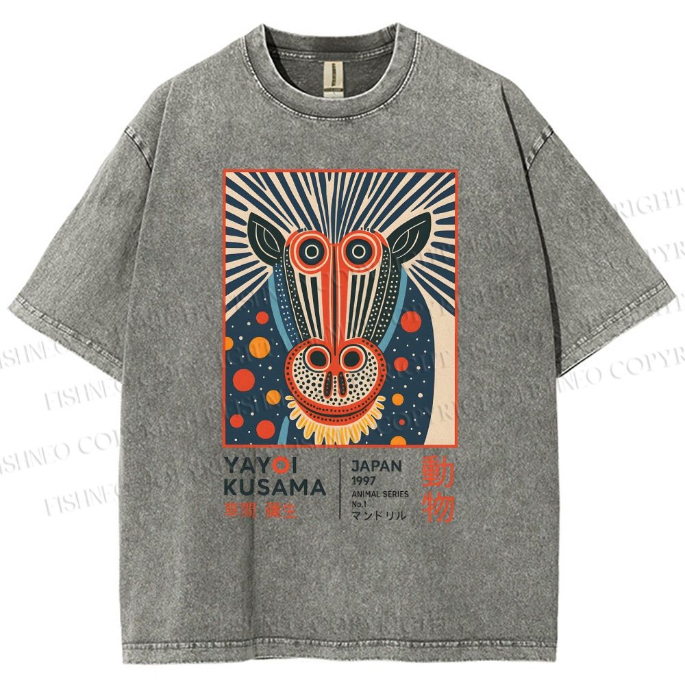 Unisex Yayoi Kusama Artistic Monkey Printed Washed Tee