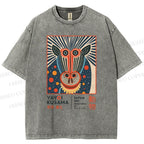 Unisex Yayoi Kusama Artistic Monkey Printed Washed Tee
