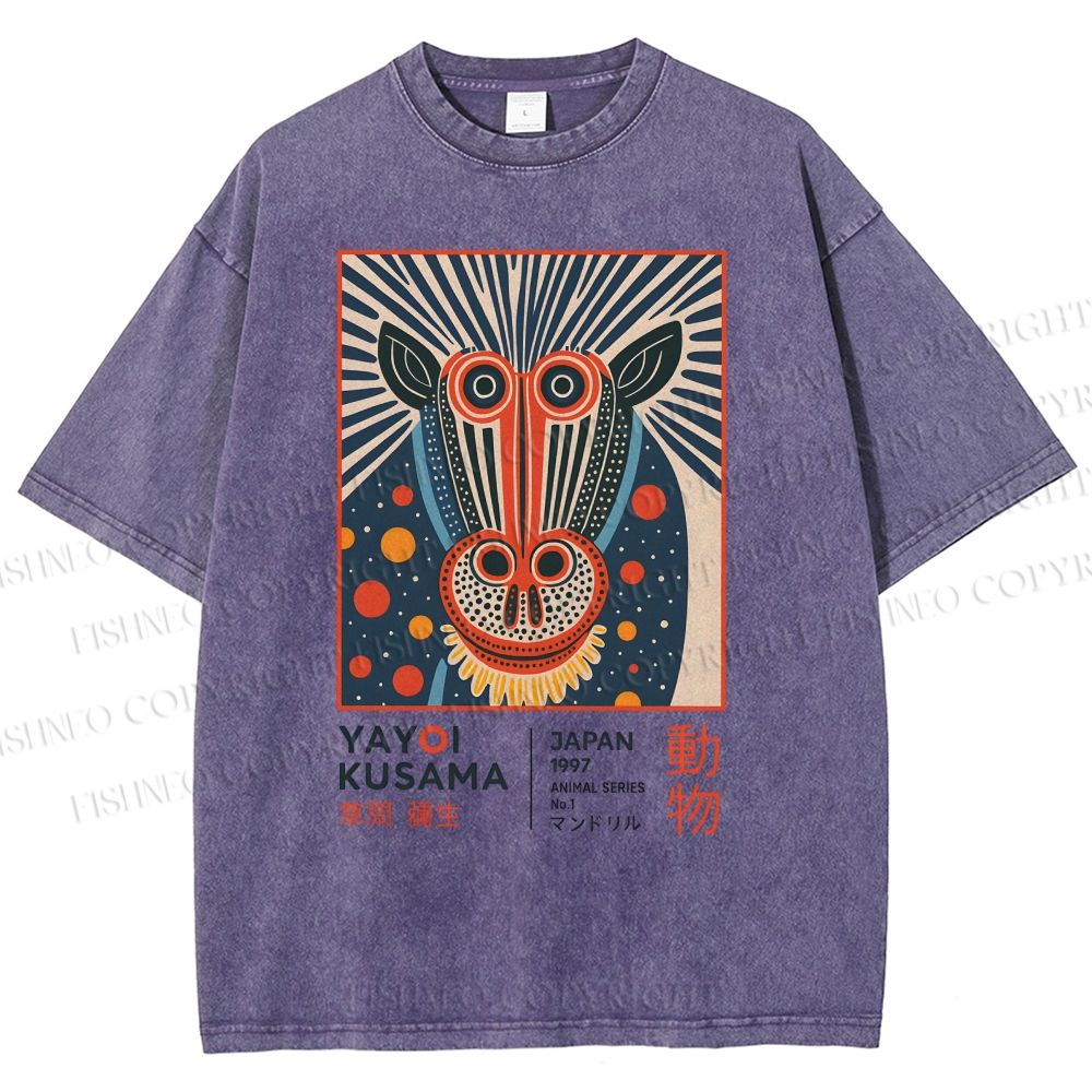 Unisex Yayoi Kusama Artistic Monkey Printed Washed Tee