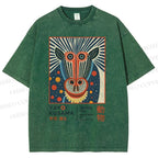 Unisex Yayoi Kusama Artistic Monkey Printed Washed Tee