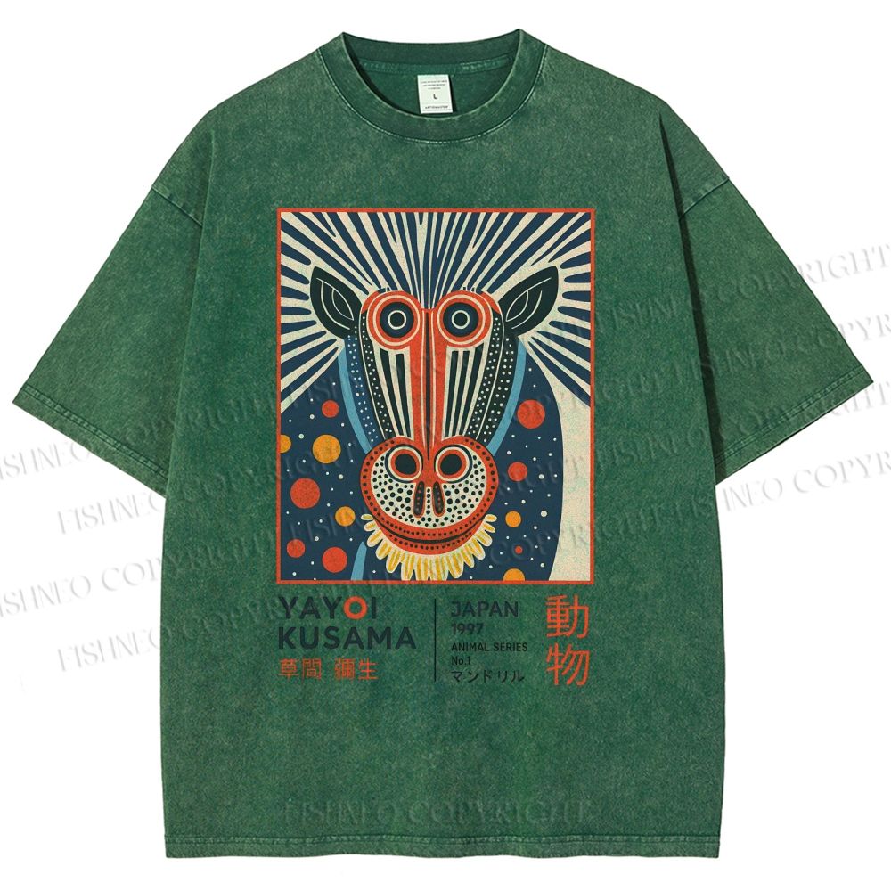 Unisex Yayoi Kusama Artistic Monkey Printed Washed Tee