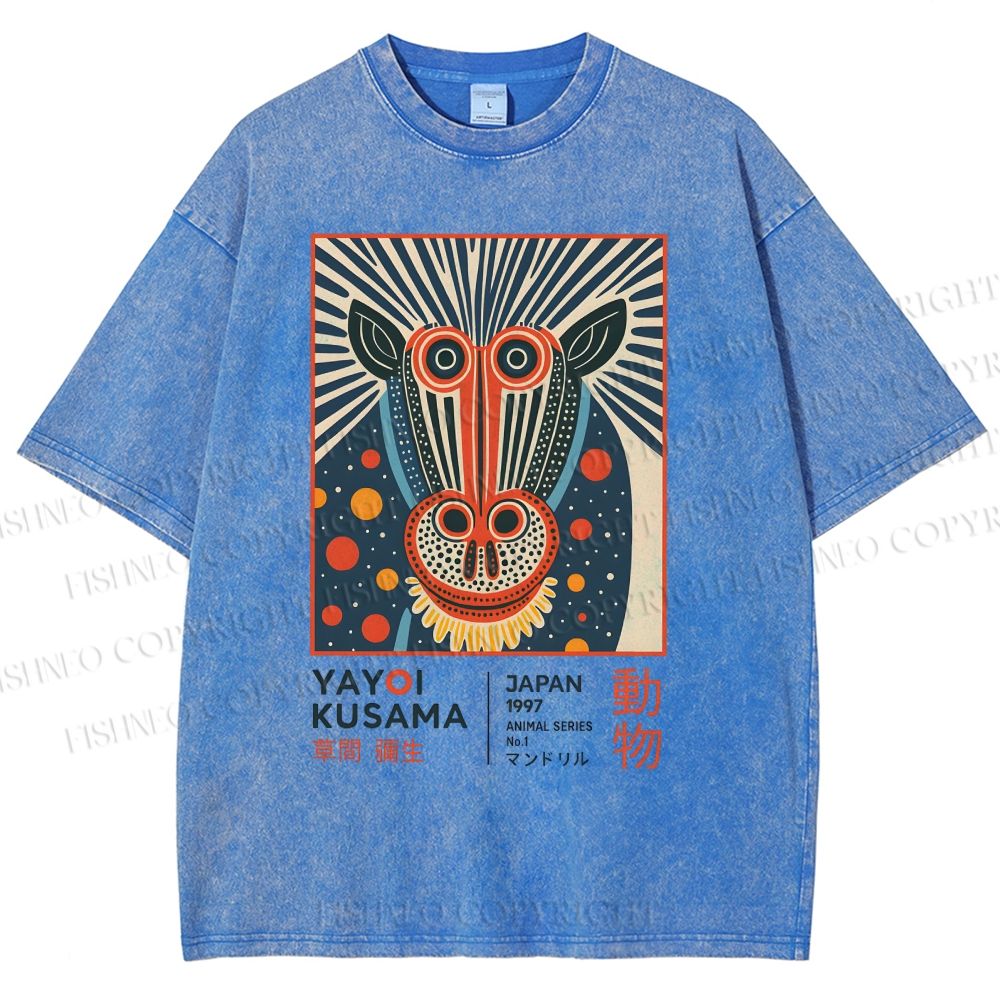Unisex Yayoi Kusama Artistic Monkey Printed Washed Tee
