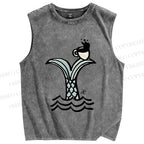 Unisex Ocean Wave Fishtail Printed Washed Tank Top