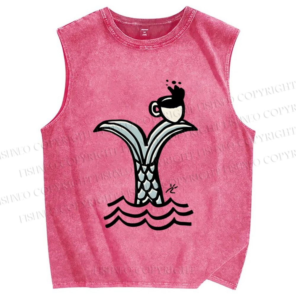 Unisex Ocean Wave Fishtail Printed Washed Tank Top
