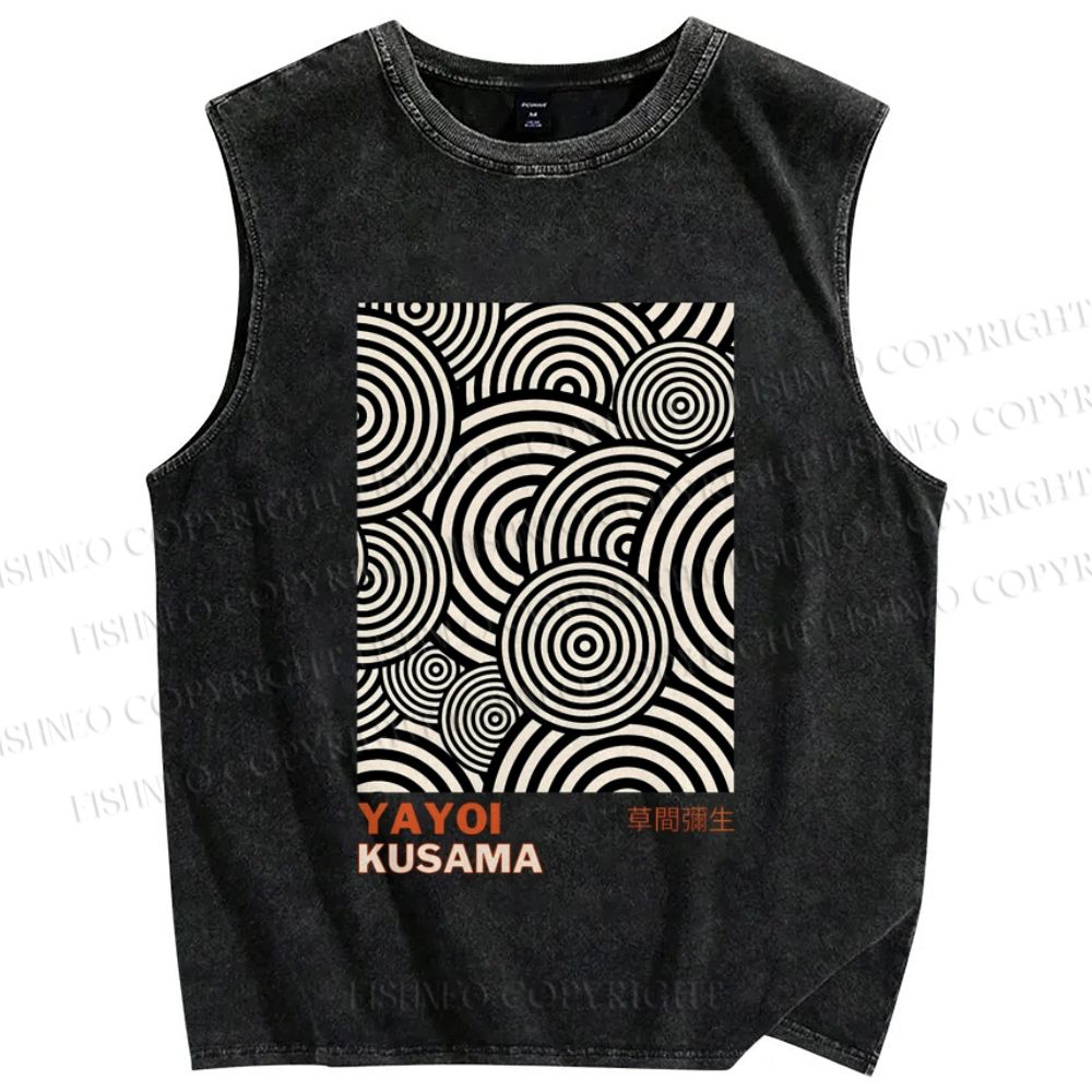 Unisex Yayoi Kusama Geometric Circles Printed Washed Tank Top