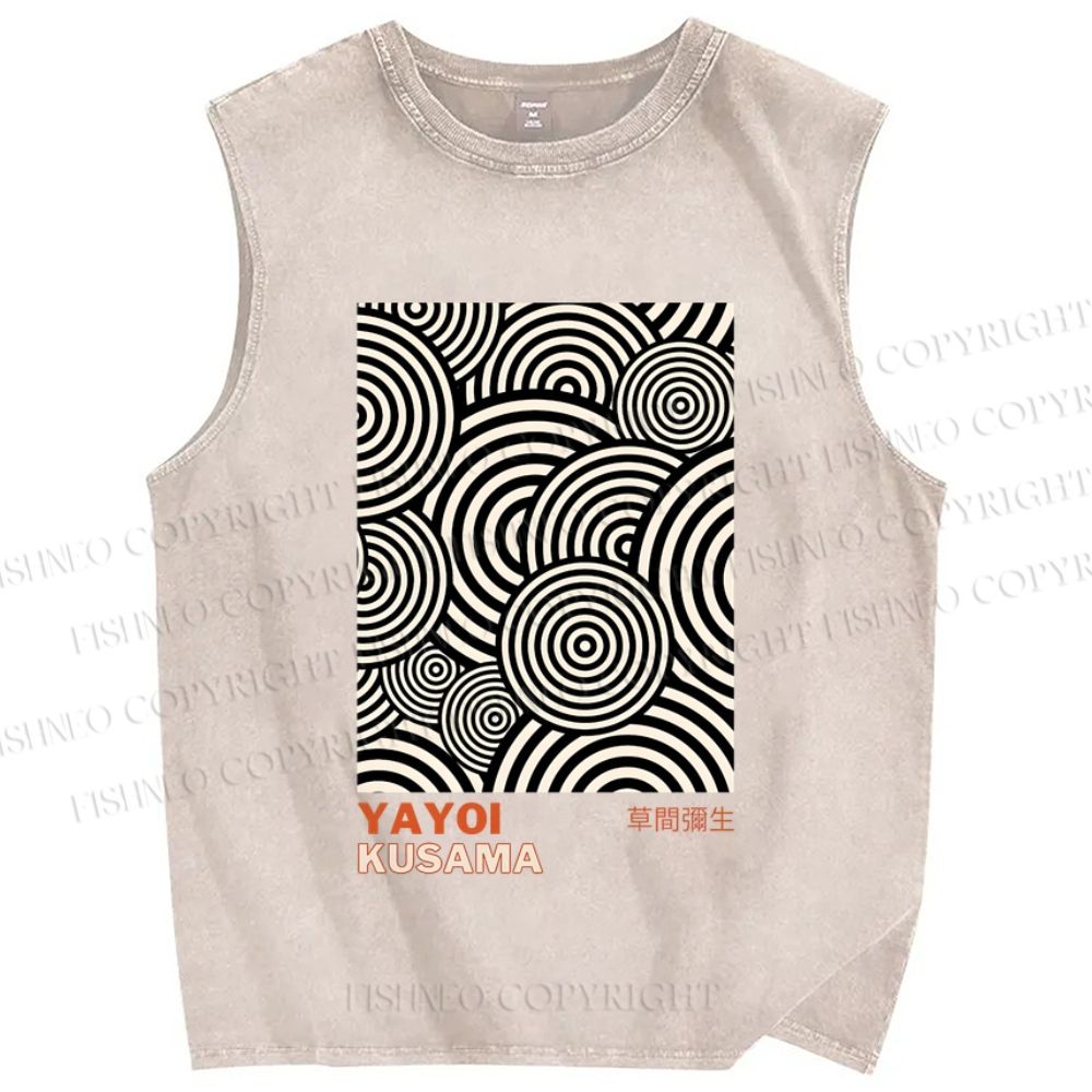 Unisex Yayoi Kusama Geometric Circles Printed Washed Tank Top