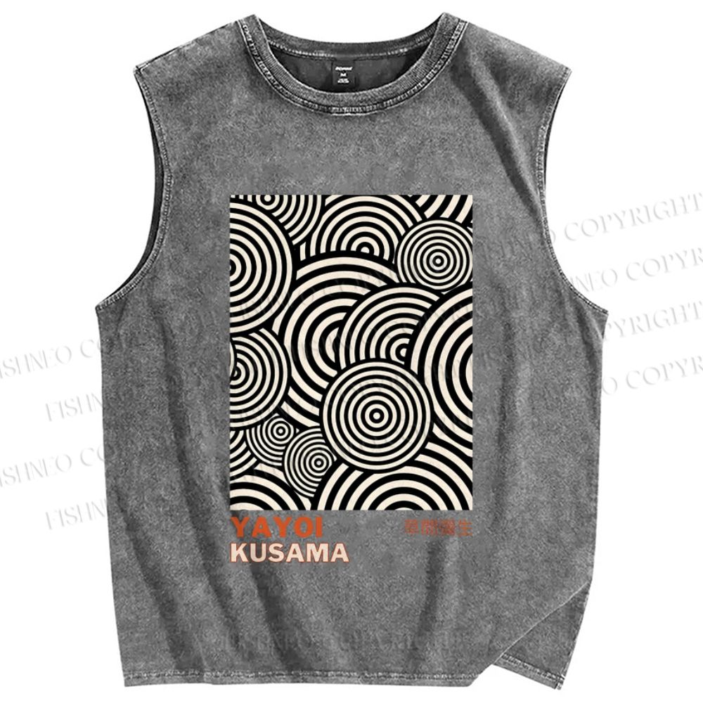 Unisex Yayoi Kusama Geometric Circles Printed Washed Tank Top