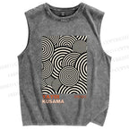 Unisex Yayoi Kusama Geometric Circles Printed Washed Tank Top
