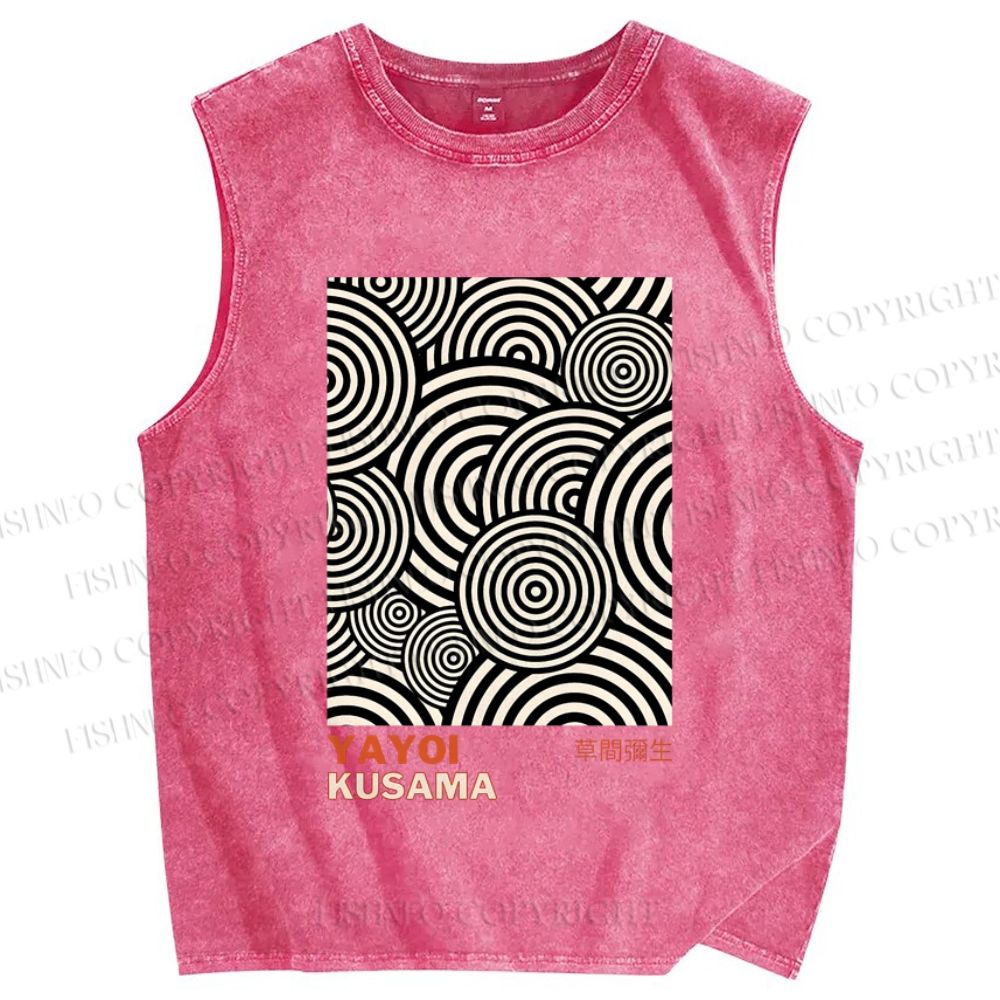 Unisex Yayoi Kusama Geometric Circles Printed Washed Tank Top