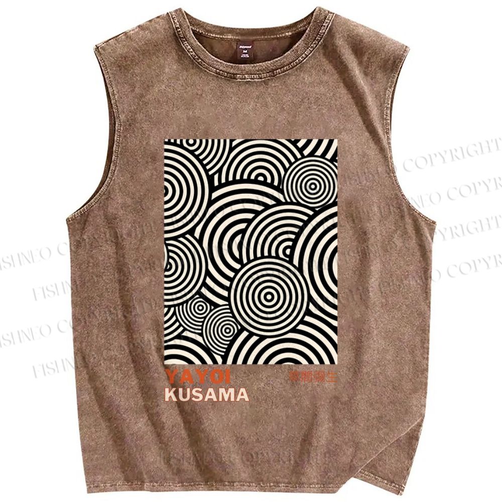Unisex Yayoi Kusama Geometric Circles Printed Washed Tank Top